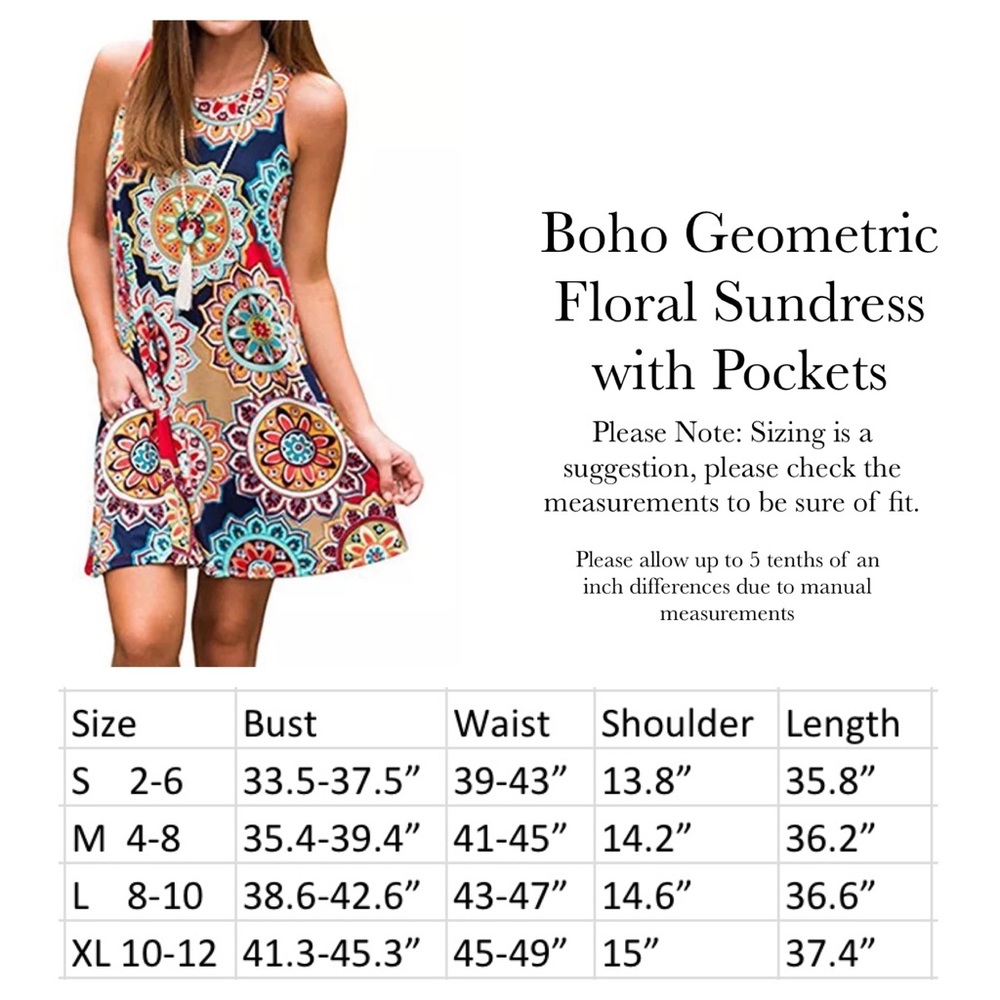 Boho Geometric Floral Sundress with Pockets - Picture 13 of 13